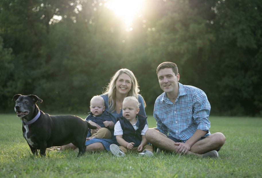 Katie with her husband Louis, their two children, and their dog Penny